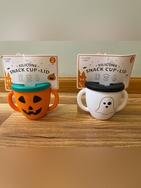 Modern Baby Silicone Halloween Snack Cups - Orange Pumpkin & White Ghost